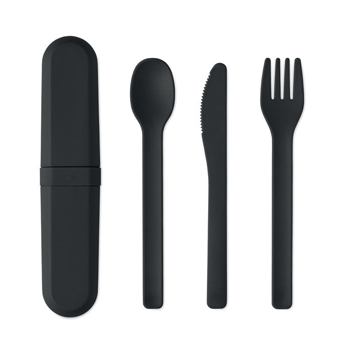 Branded PLA Cutlery Set with Case in Black