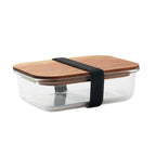 Branded Glass Lunch Box with Acacia Wood Lid 800ml in White