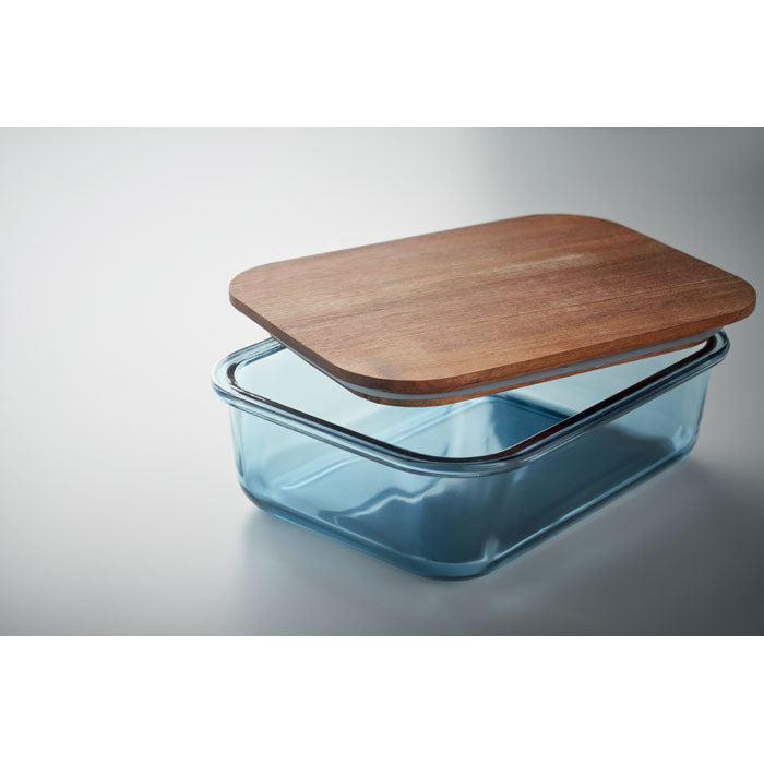 Branded Glass Lunch Box with Acacia Wood Lid 800ml without branding