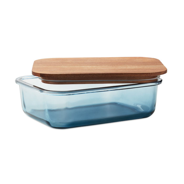 Branded Glass Lunch Box with Acacia Wood Lid 800ml without branding