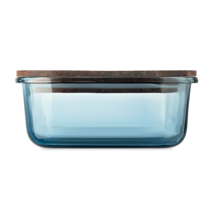 Branded Glass Lunch Box with Acacia Wood Lid 800ml without branding