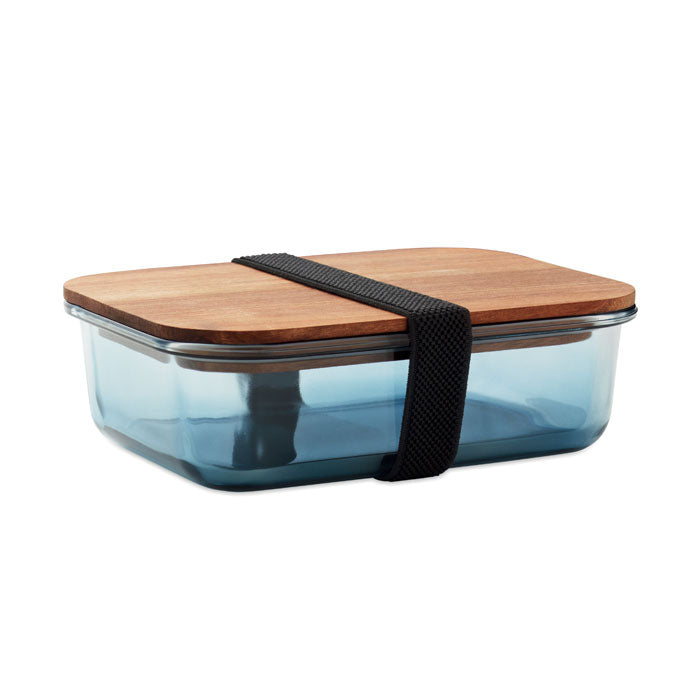 Branded Glass Lunch Box with Acacia Wood Lid 800ml