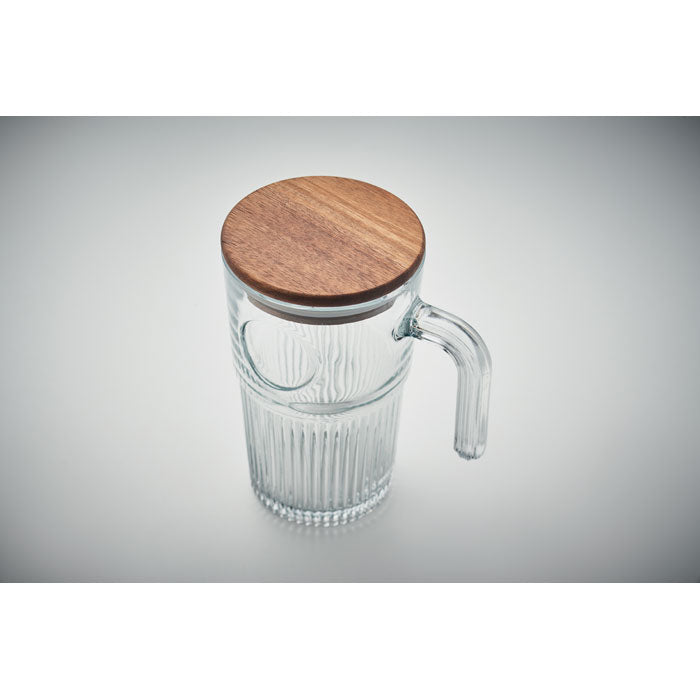 Branded Large Glass Mug with Acacia Lid without branding