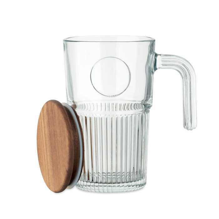 Branded Large Glass Mug with Acacia Lid without branding