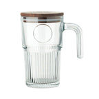 Branded large glass mug with acacia lid