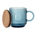 Branded Ribbed Glass Mug with Acacia Lid without branding