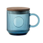 Branded ribbed glass mug with acacia lid