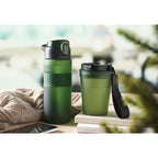 Branded RPET bottle with silicone grip, in use