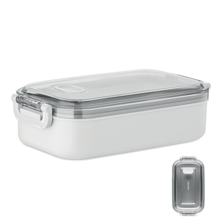 Branded PP Lunch Box with Stainless Steel Inner Layer in White