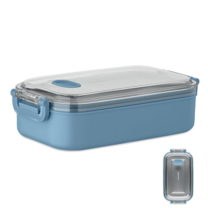 Branded PP Lunch Box with Stainless Steel Inner Layer in Blue