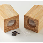 Branded Magnetic Bamboo Salt and Pepper Set in use