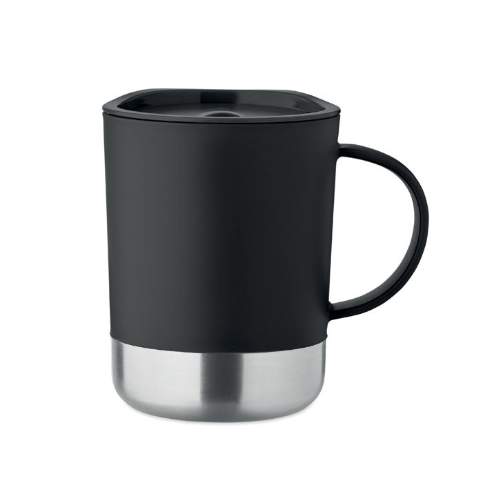 Branded Mug with Steel Base and Sliding Lid in Black