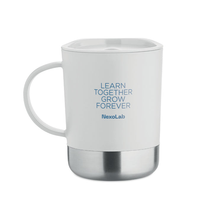 Branded Mug with Steel Base and Sliding Lid in White