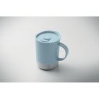 Branded Mug with Steel Base and Sliding Lid in use