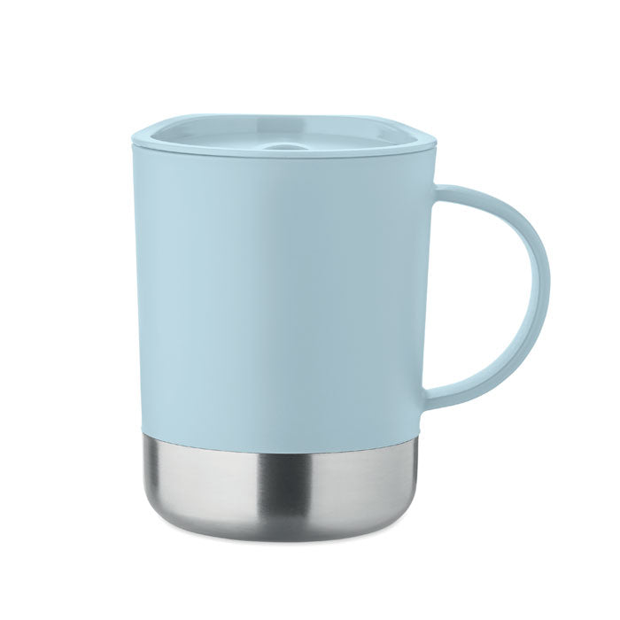 Branded mug with steel base and sliding lid