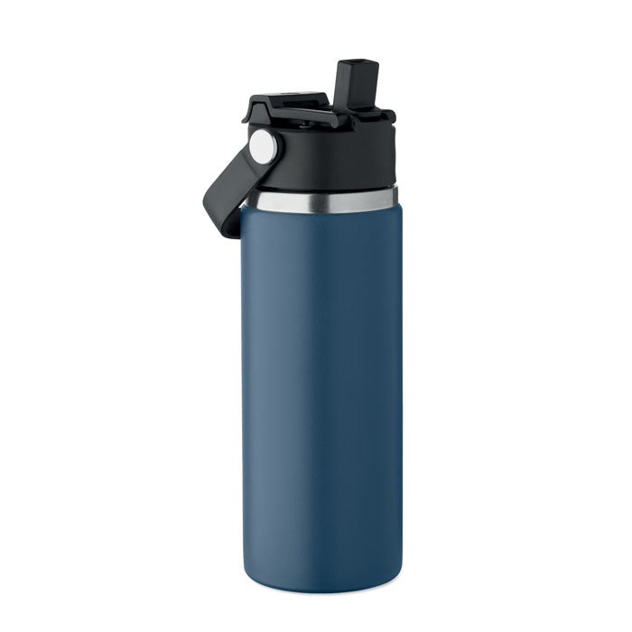 Branded vacuum bottle with sip straw handle