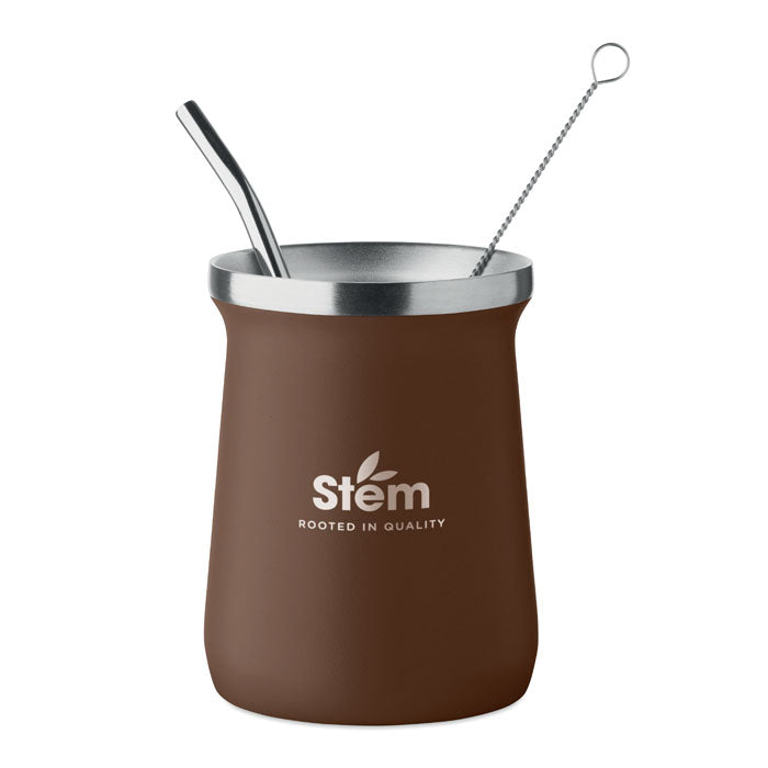 Branded Double Wall Yerba Mate Cup in Brown