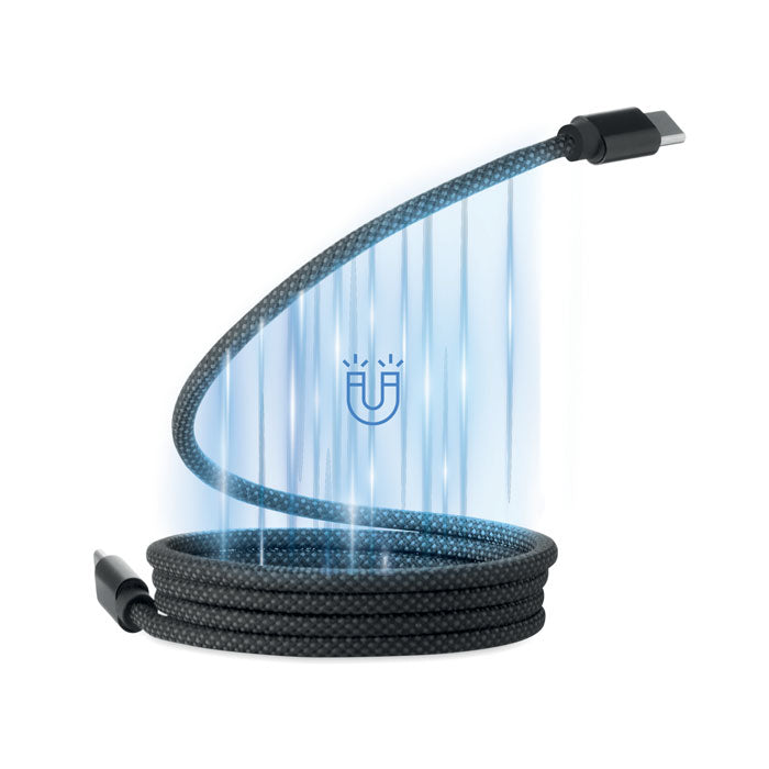 Branded Braided Magnetic RPET Charging Cable in Black