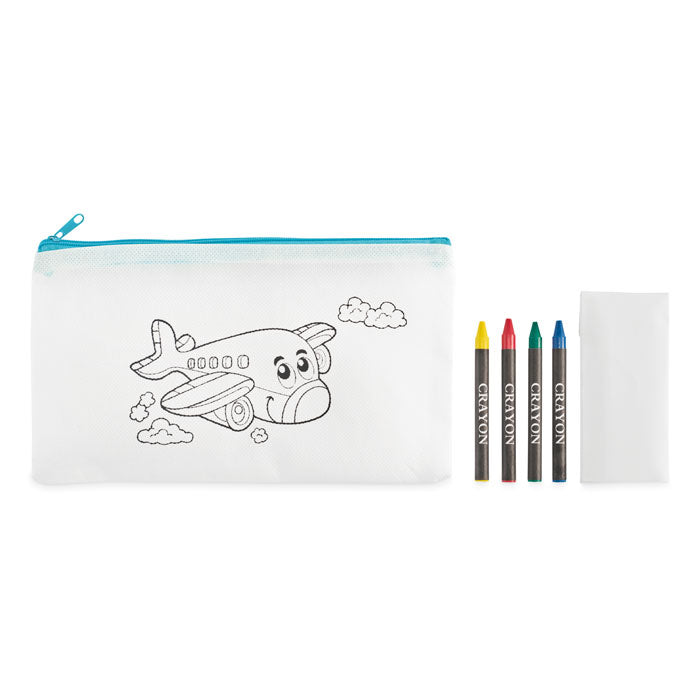 Branded Non-Woven Pencil Case with Crayons without branding