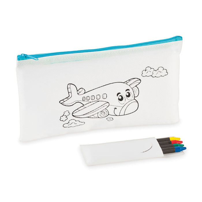 Branded non-woven pencil case with 4 crayons
