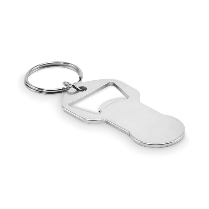 Branded Recycled Aluminium Bottle Opener Token Key Ring in Silver
