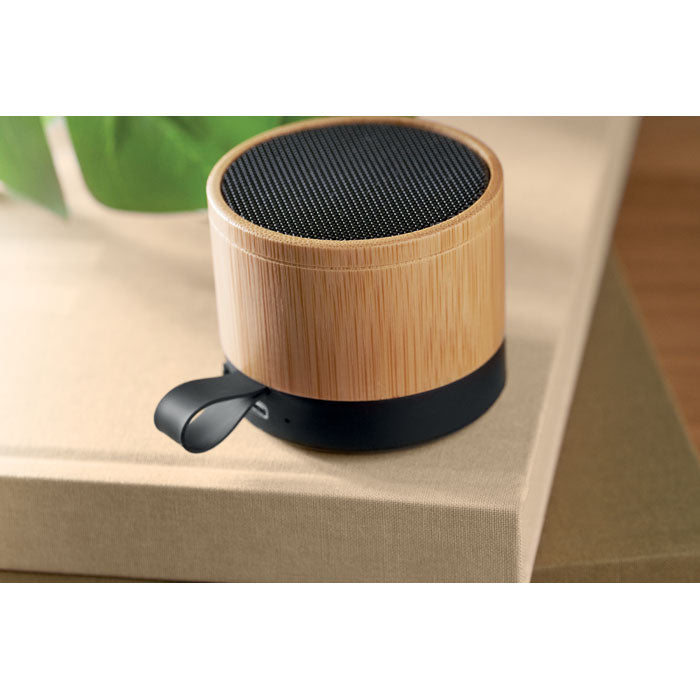 Branded Bamboo 5.1 Wireless Speaker in use