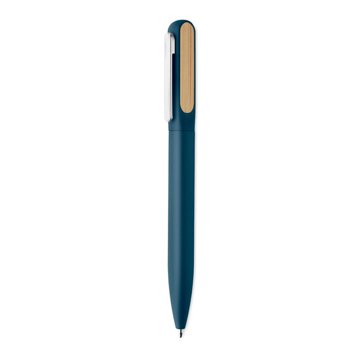 Branded Recycled Aluminium Twist Pen with Bamboo Clip in Blue