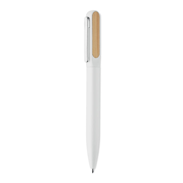 Branded Recycled Aluminium Twist Pen with Bamboo Clip in White