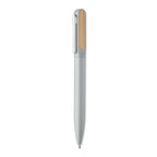 Branded Recycled Aluminium Twist Pen with Bamboo Clip in Silver