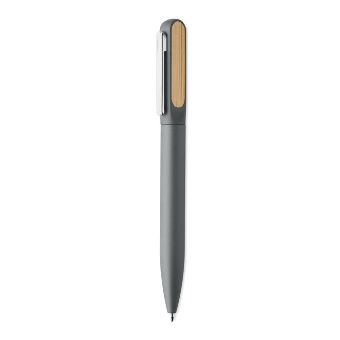 Branded recycled aluminium twist pen with bamboo clip