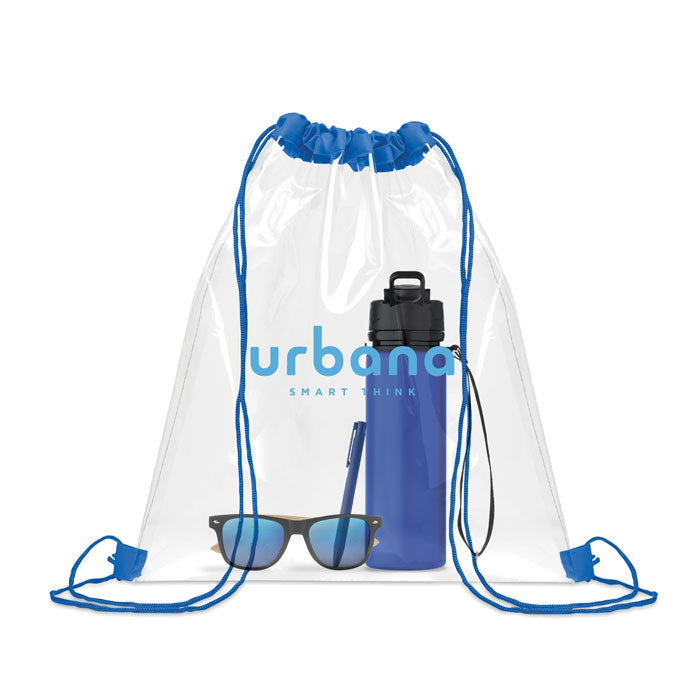 Branded Transparent Drawstring Bag in Blue
