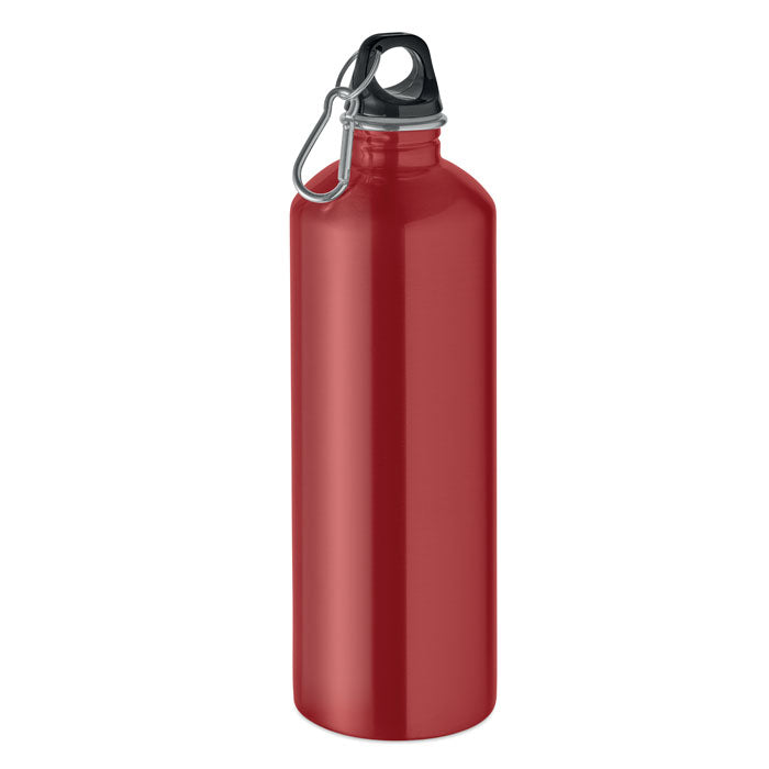 Branded Recycled Steel Bottle with Carabiner - 1000ml in Red