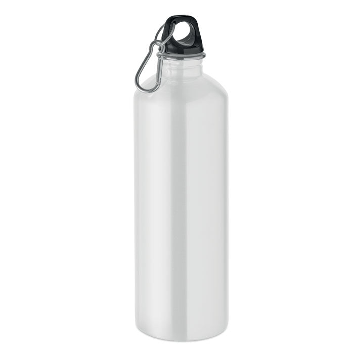 Branded Recycled Steel Bottle with Carabiner - 1000ml in White