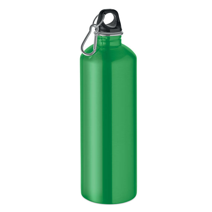 Branded Recycled Steel Bottle with Carabiner - 1000ml in Green