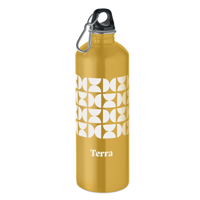 Branded Recycled Steel Bottle with Carabiner - 1000ml in Orange