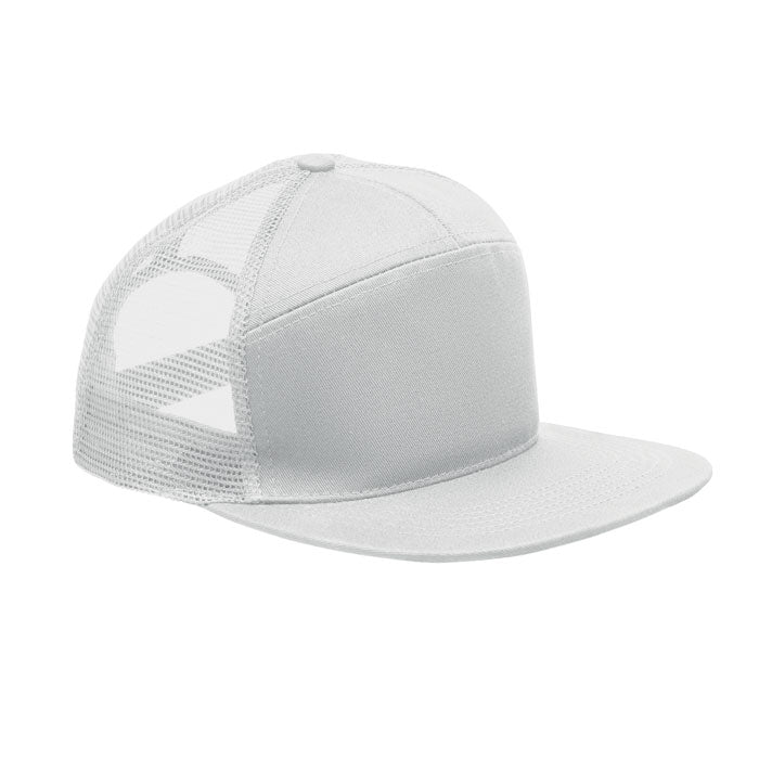 Branded 7 Panel Flat Visor Cap in White