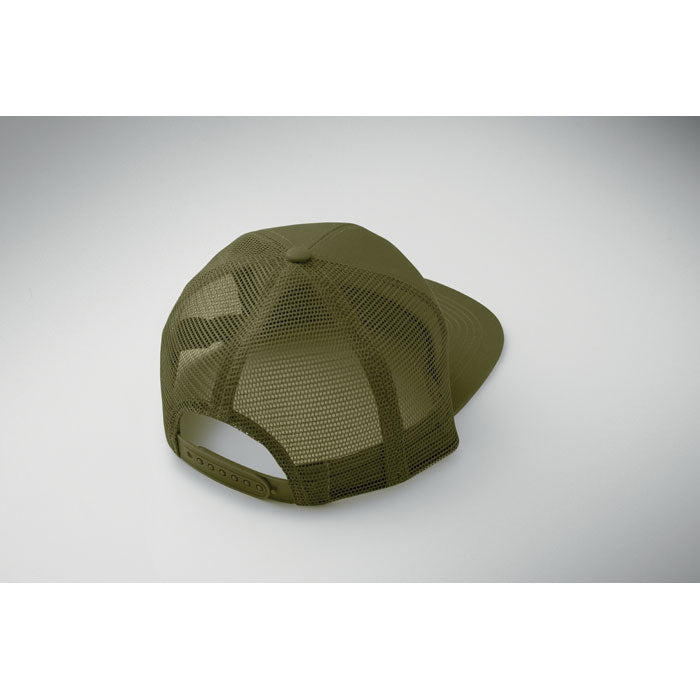 Branded 7 Panel Flat Visor Cap in use