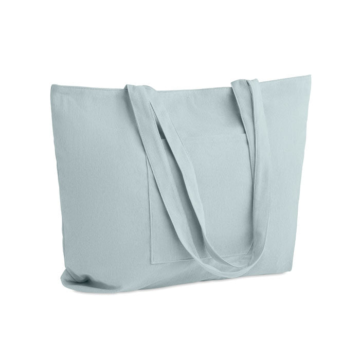 Branded Corduroy Tote Bag in Blue