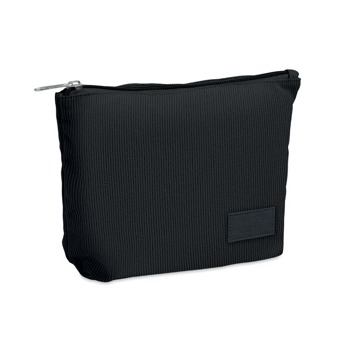 Branded Corduroy Cosmetic Bag in Black