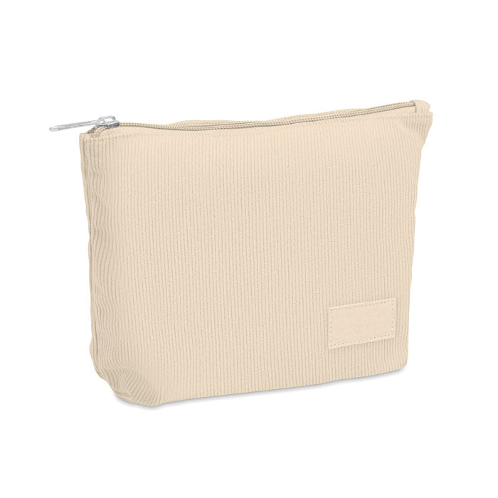 Branded Corduroy Cosmetic Bag in Brown