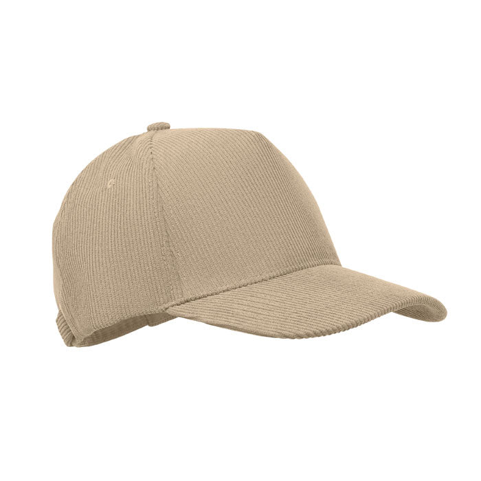 Branded Corduroy 5 Panel Baseball Cap in Brown