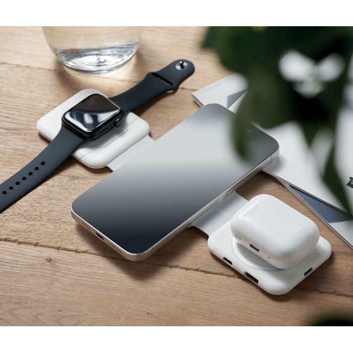 Branded Foldable Magnetic Charging Station in use