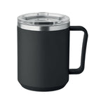 Branded Double Wall Mug with Sliding Lid in Black