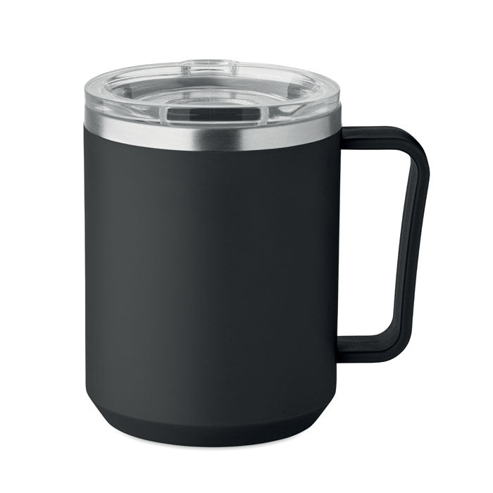 Branded Double Wall Mug with Sliding Lid in Black