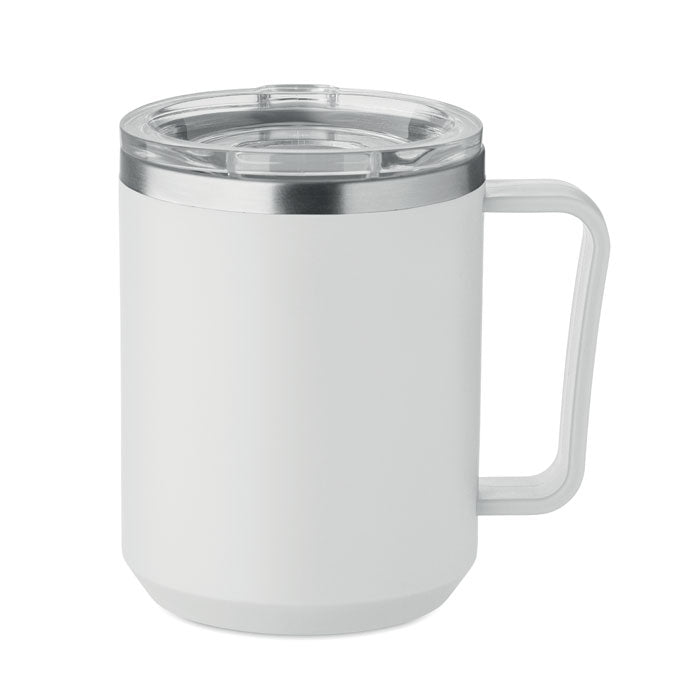 Branded Double Wall Mug with Sliding Lid in White
