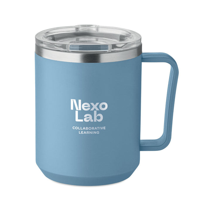 Branded Double Wall Mug with Sliding Lid in Blue