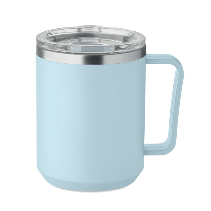 Branded Double Wall Mug with Sliding Lid in Blue