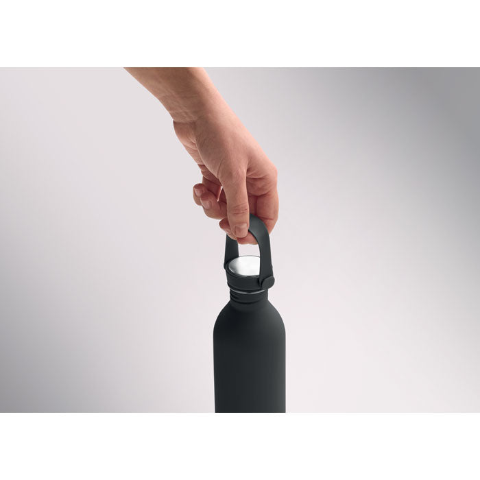 Branded Recycled Steel Bottle with Silicone Handle in use