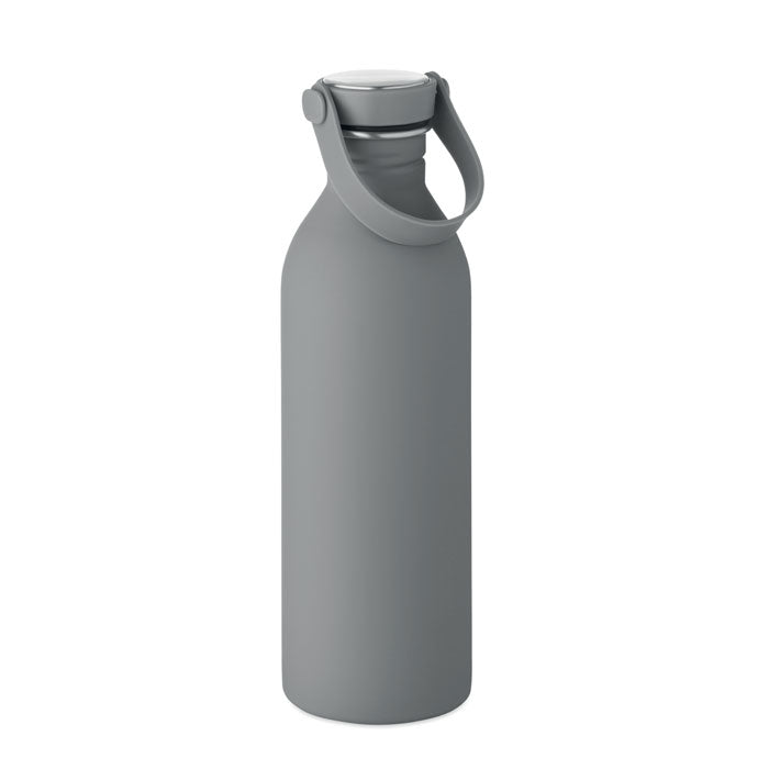 Branded Recycled Steel Bottle with Silicone Handle in Grey