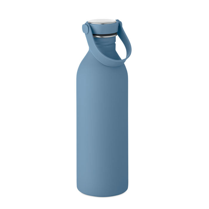 Branded Recycled Steel Bottle with Silicone Handle in Blue